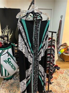 Magic Black and Teal Strapless Patterned Maxi Dress